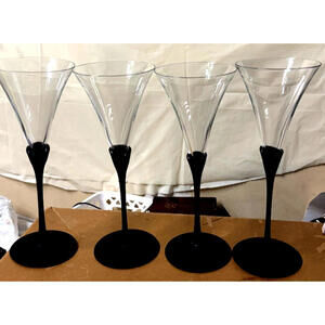 Set of 4 Modern Black‎ Stem Martini Glasses – Tall Elegant 25cm